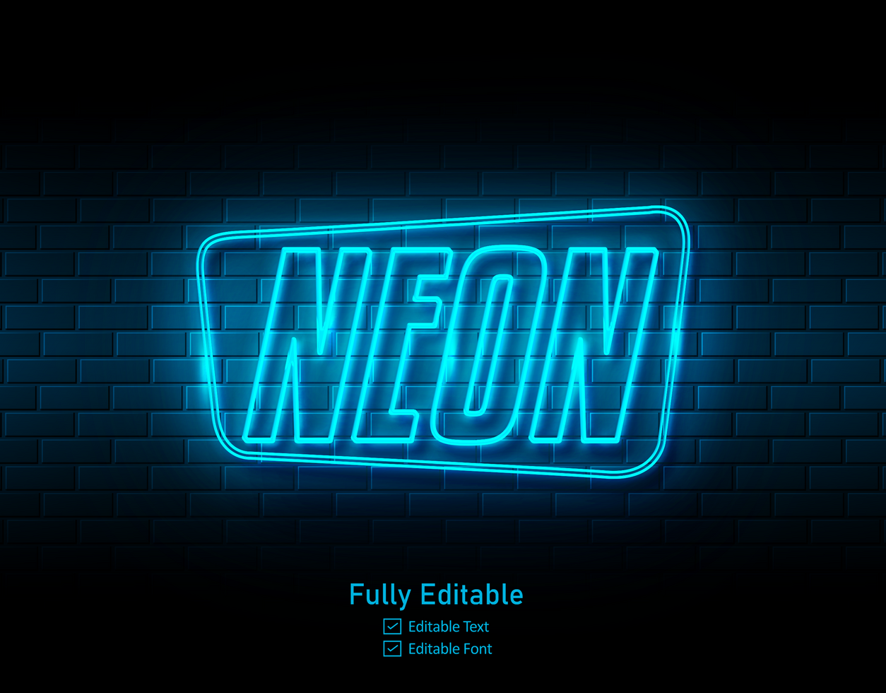 Vector neon  effect logo for neon text effect and neon light night party editable text effect and restaurant psd