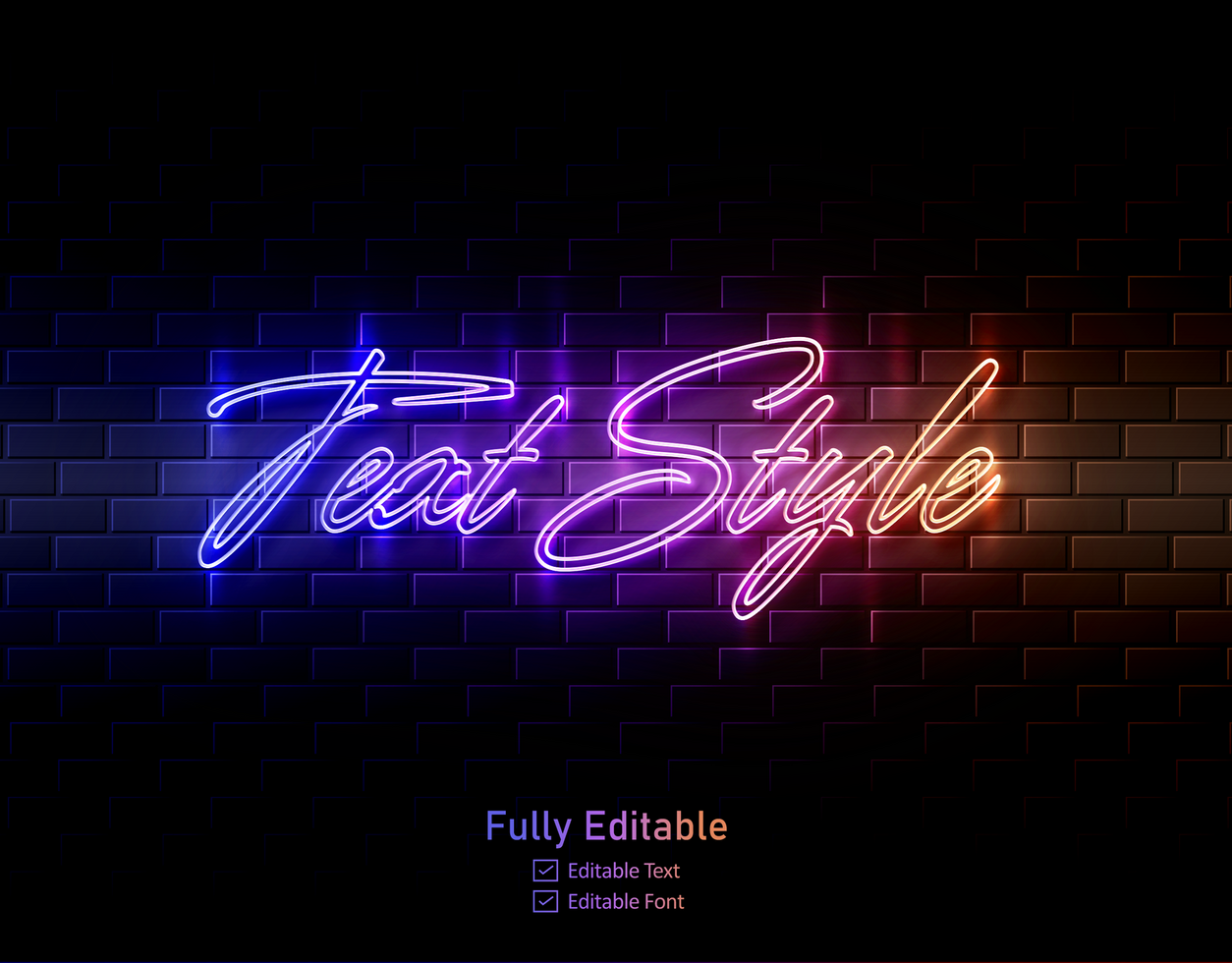 Neon text effect for neon effect logo and and neon light effect for night part lettering typeface psd