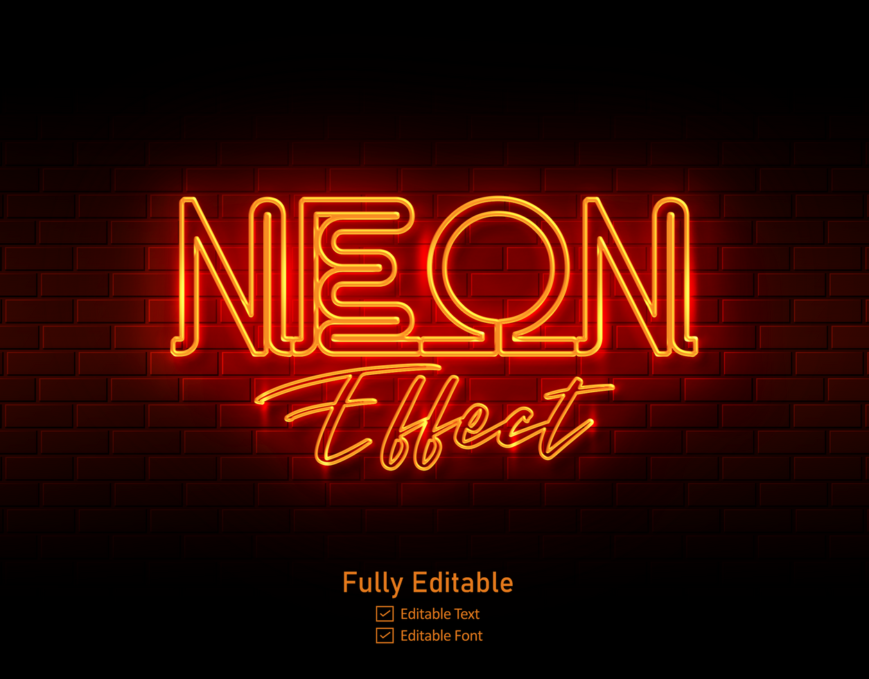 Vector neon  effect logo for neon text effect and neon light night party editable text effect and restaurant psd