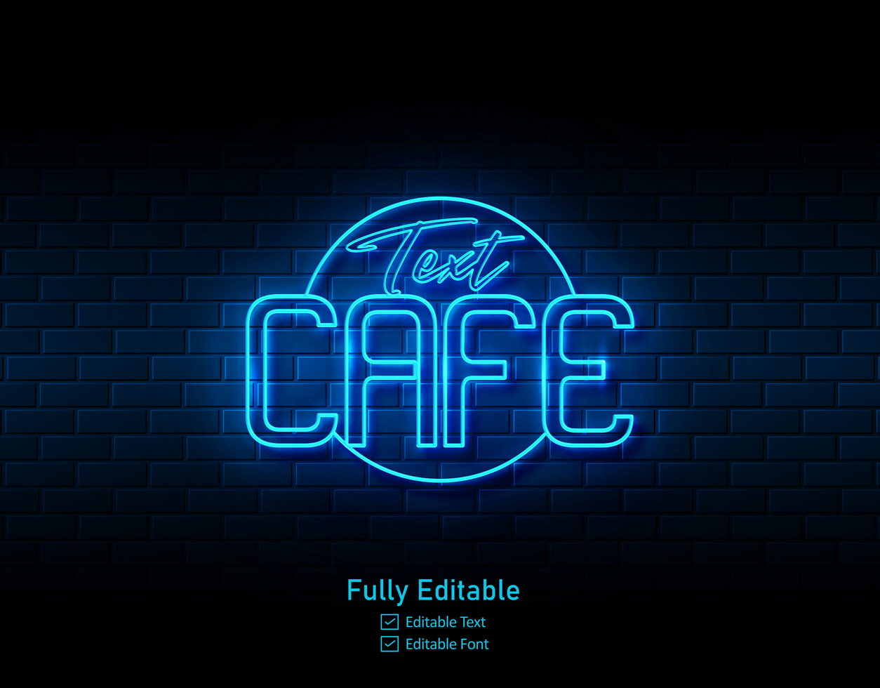 cafe text neon sign on brick wall background text effect editable text for coffee shop and restaurant psd