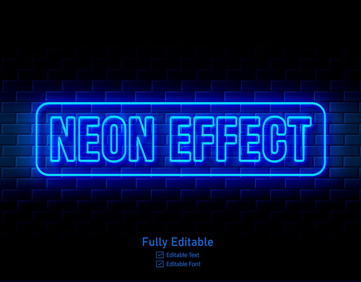 Vector neon  effect logo for neon text effect and neon light night party editable text effect and restaurant psd