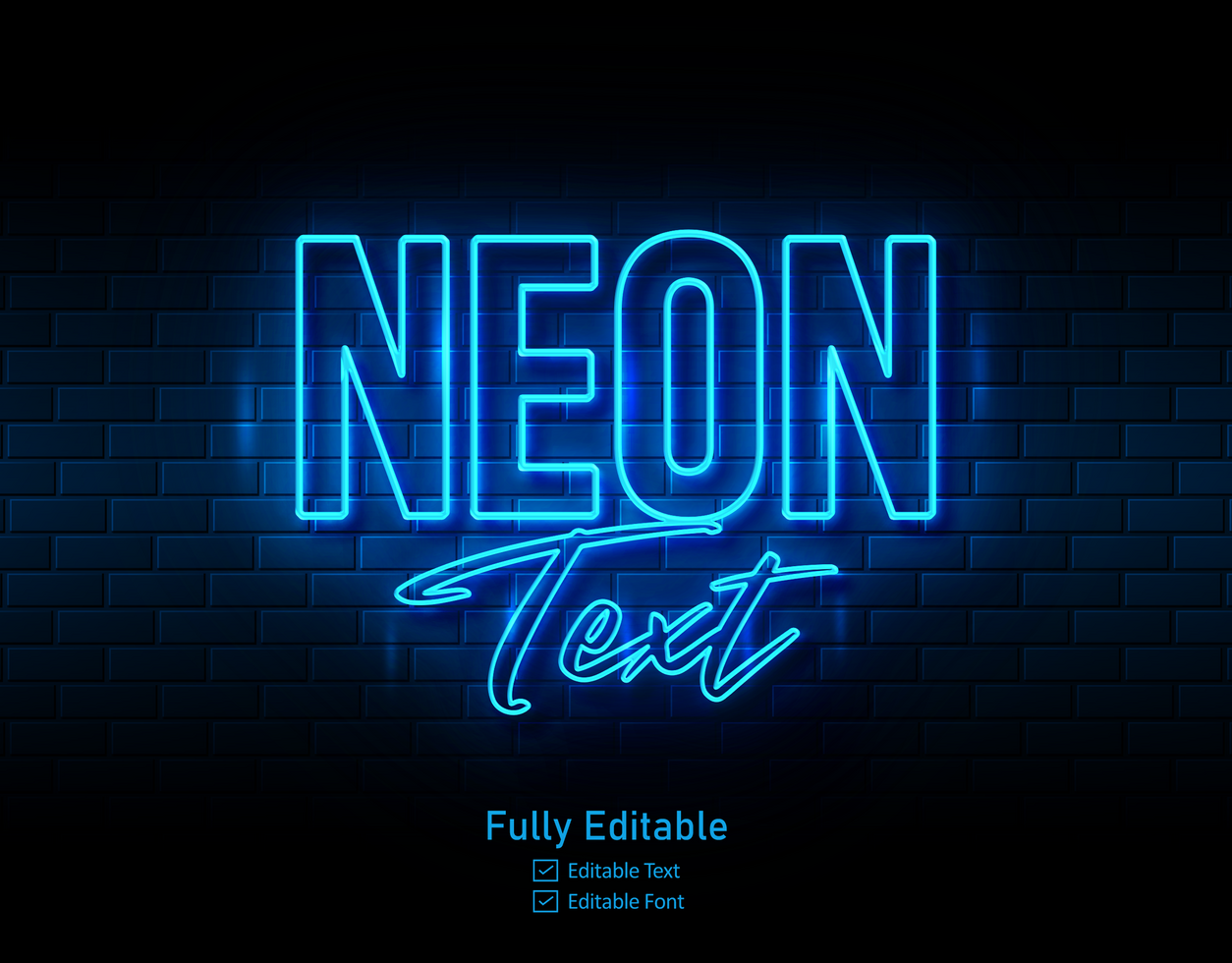 Vector neon  effect logo for neon text effect and neon light night party editable text effect and restaurant psd