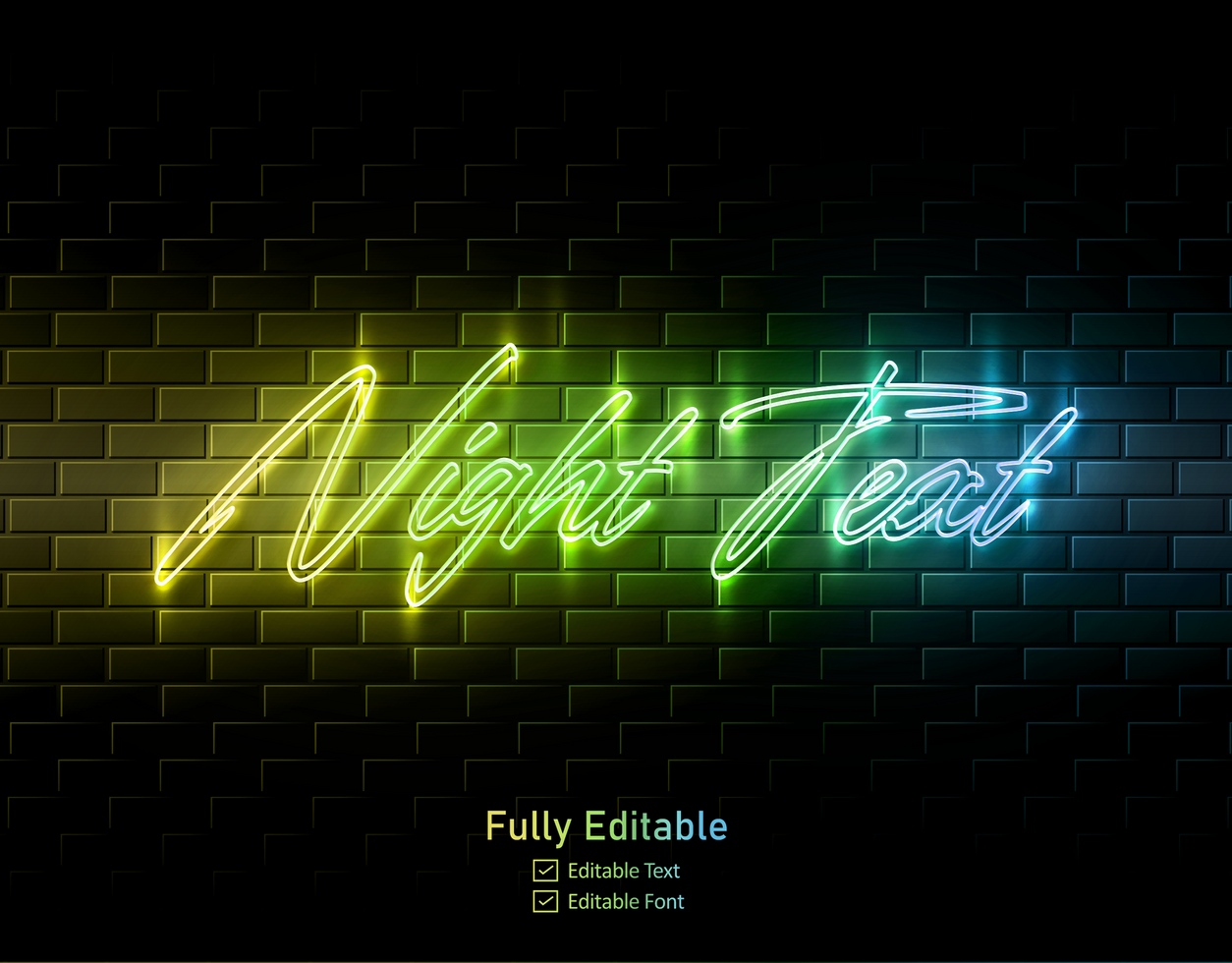 Neon text effect for neon effect logo and and neon light effect for night part lettering typeface psd