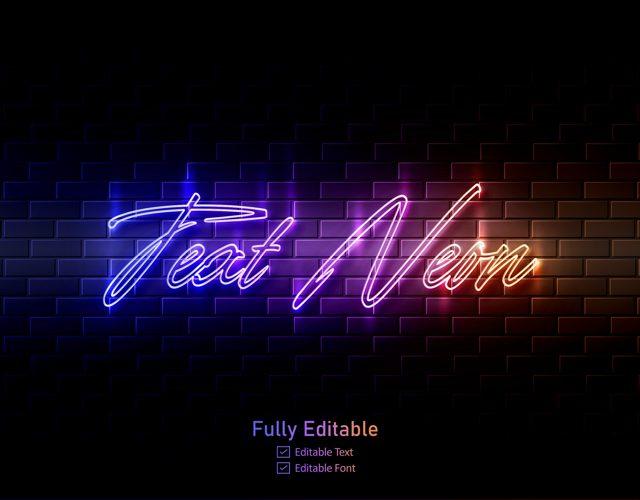 Neon text effect for neon effect logo and and neon light effect for night part lettering typeface psd