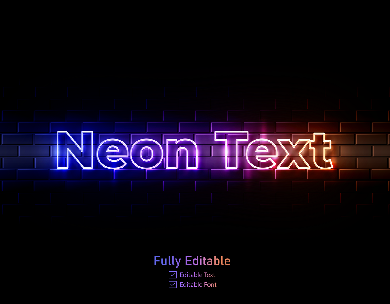 Neon text effect for neon effect logo and and neon light effect for night part lettering typeface psd