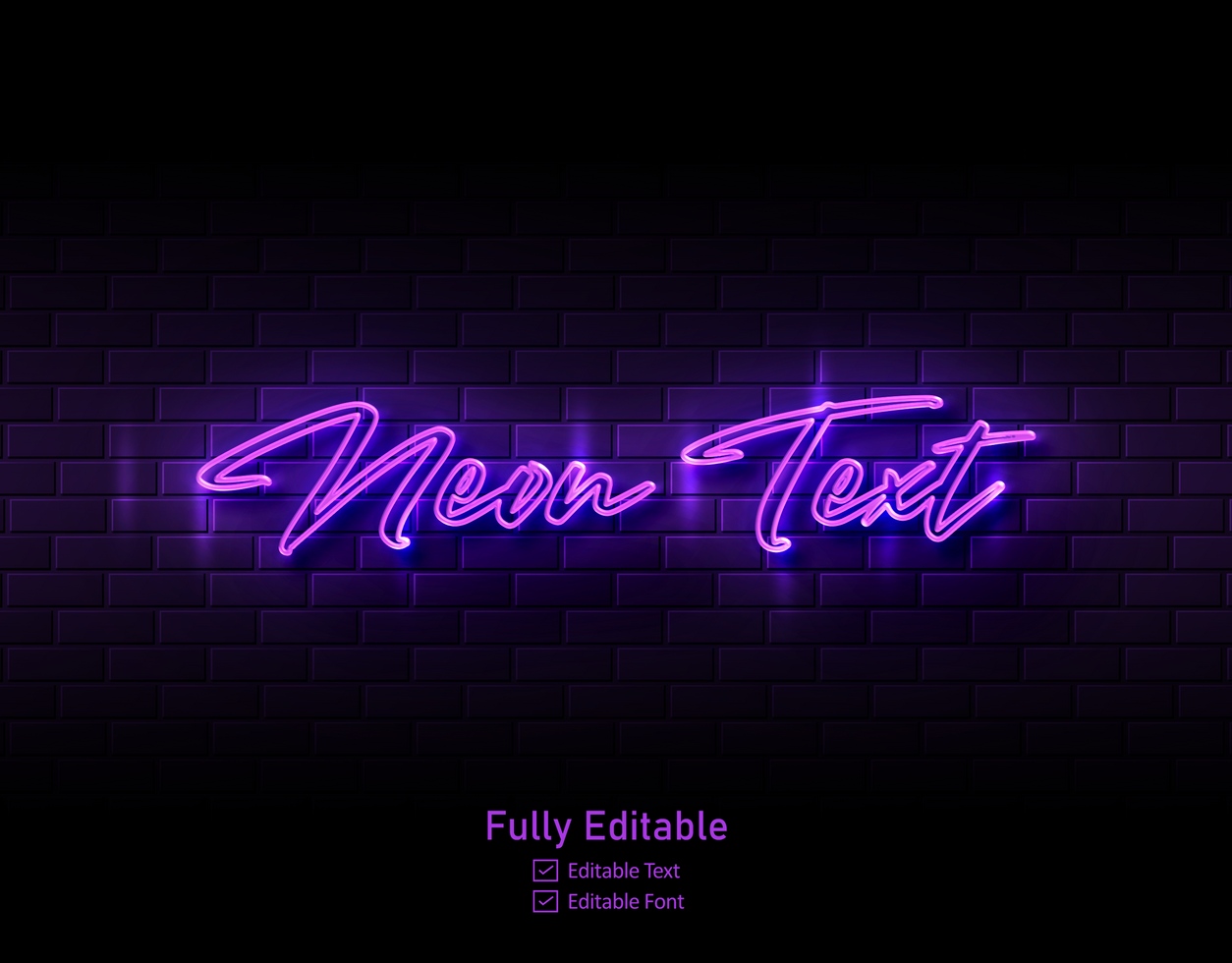 Vector neon  effect logo for neon text effect and neon light night party editable text effect and restaurant psd