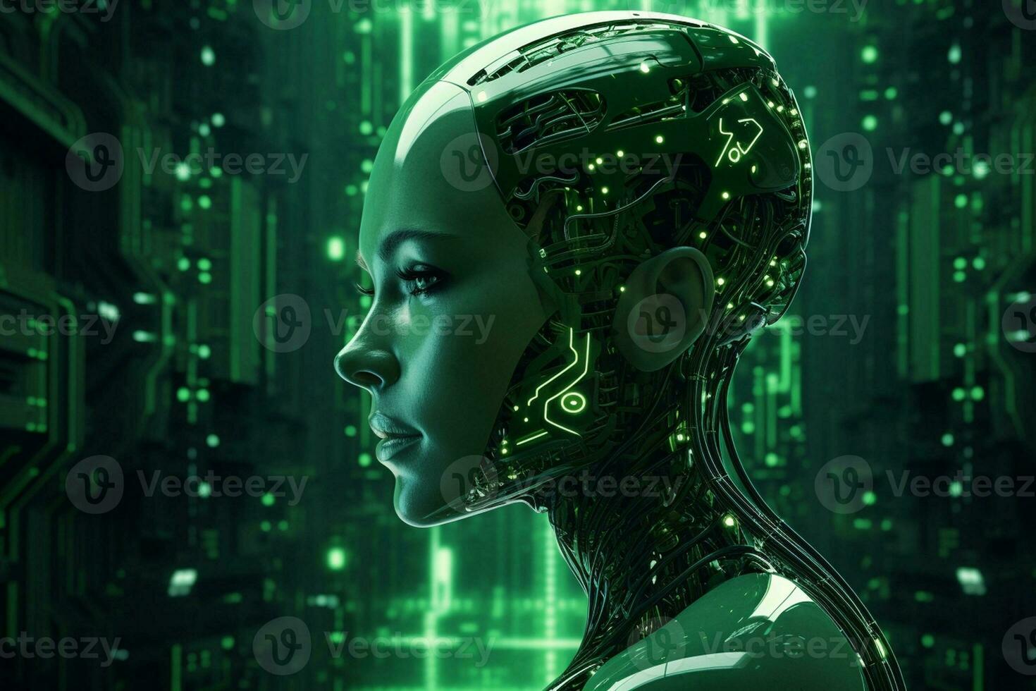 AI generated artificial intelligence in green background technology photo