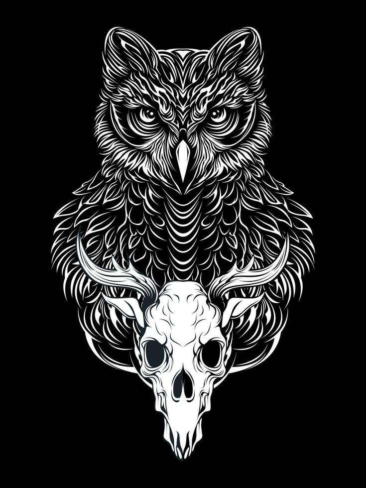 owl with a skull on its head vector