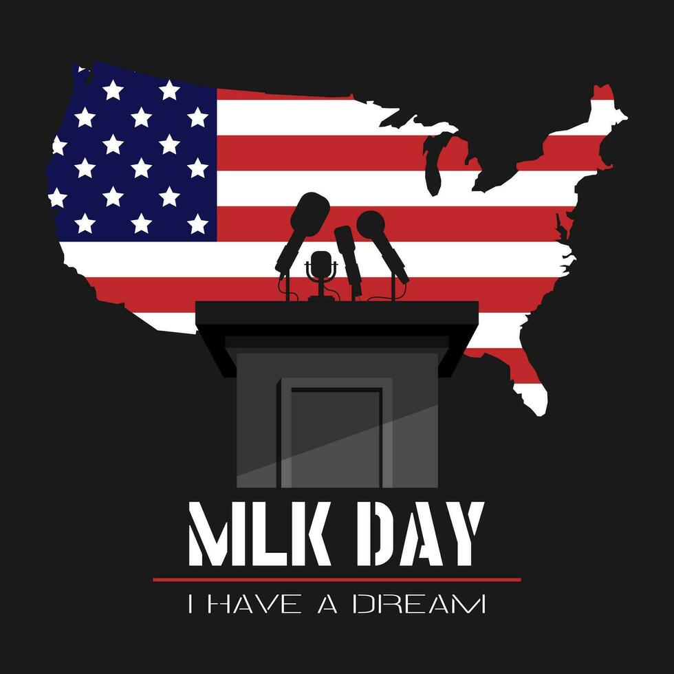 Martin Luther King Jr. Day poster with USA flag and podium vector