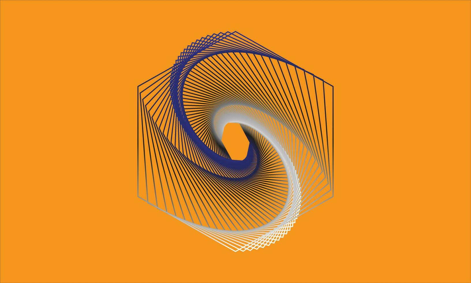 Circle with rotating lines. Stripes abstract vector background on orange color.