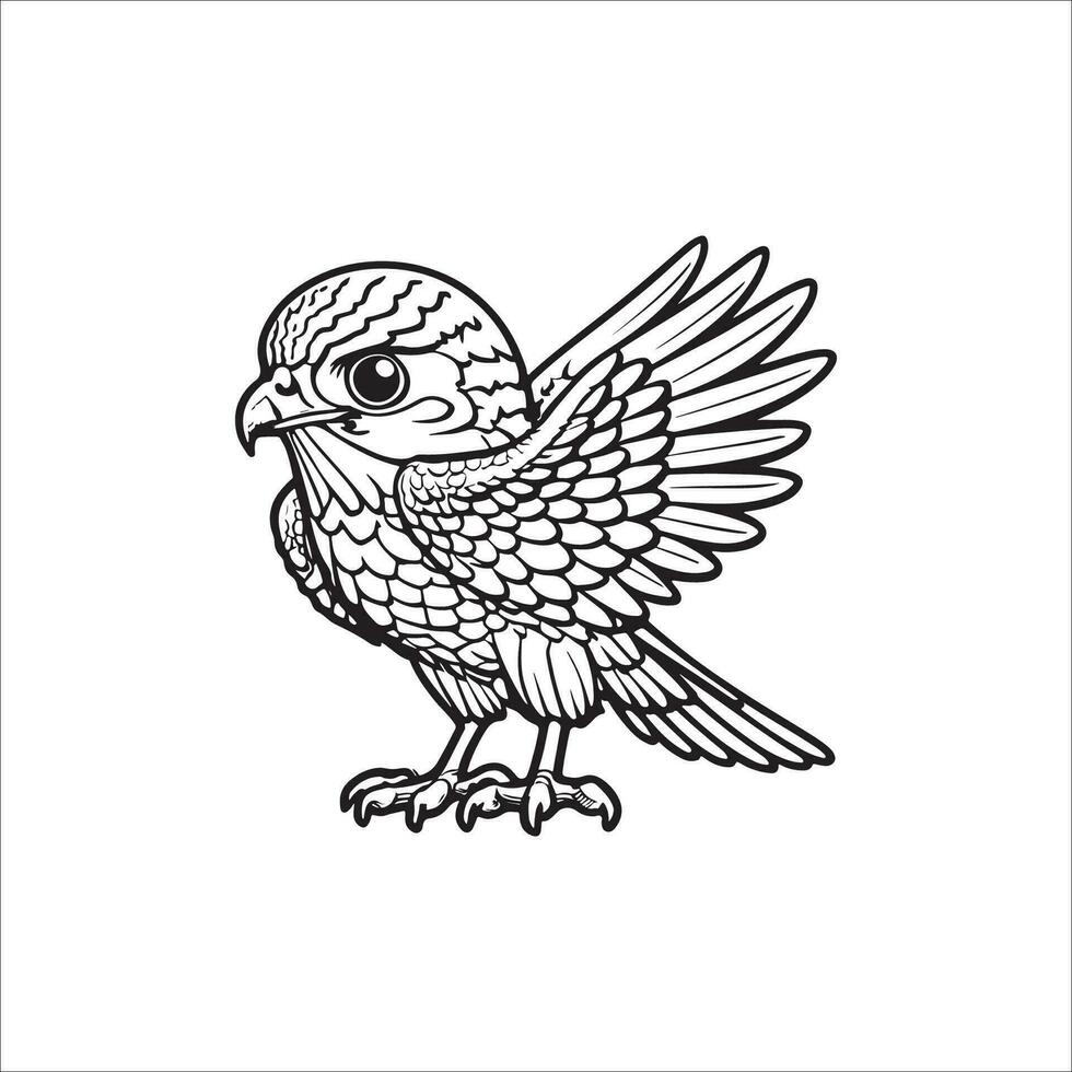 Red tailed-Hawk cartoon coloring page illustration vector for kids coloring book
