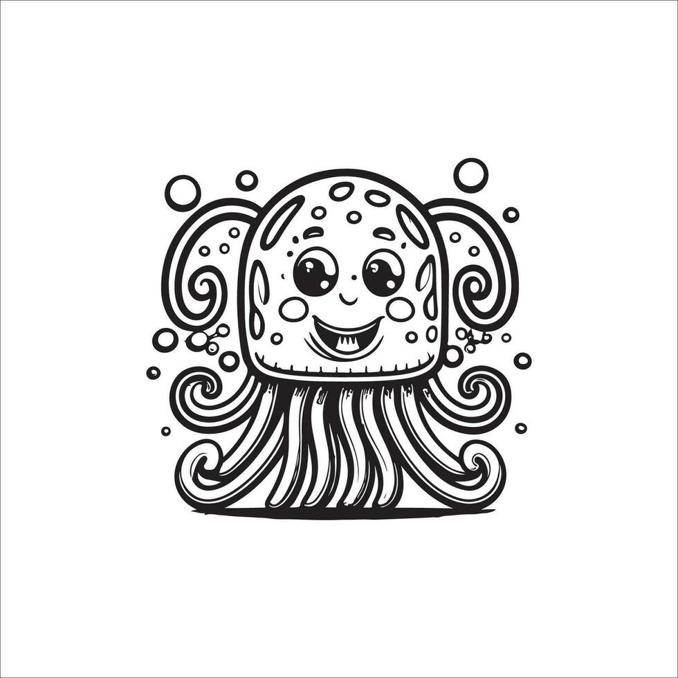 Medusa dibujos animados colorante página ilustración vector para niños colorante libro