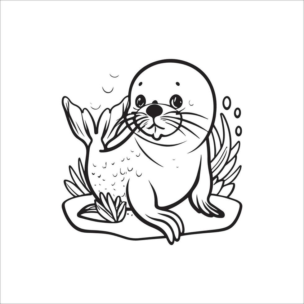 Seal cartoon coloring page illustration vector for kids coloring book