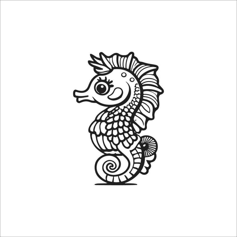 Seahorse cartoon coloring page illustration vector for kids coloring book