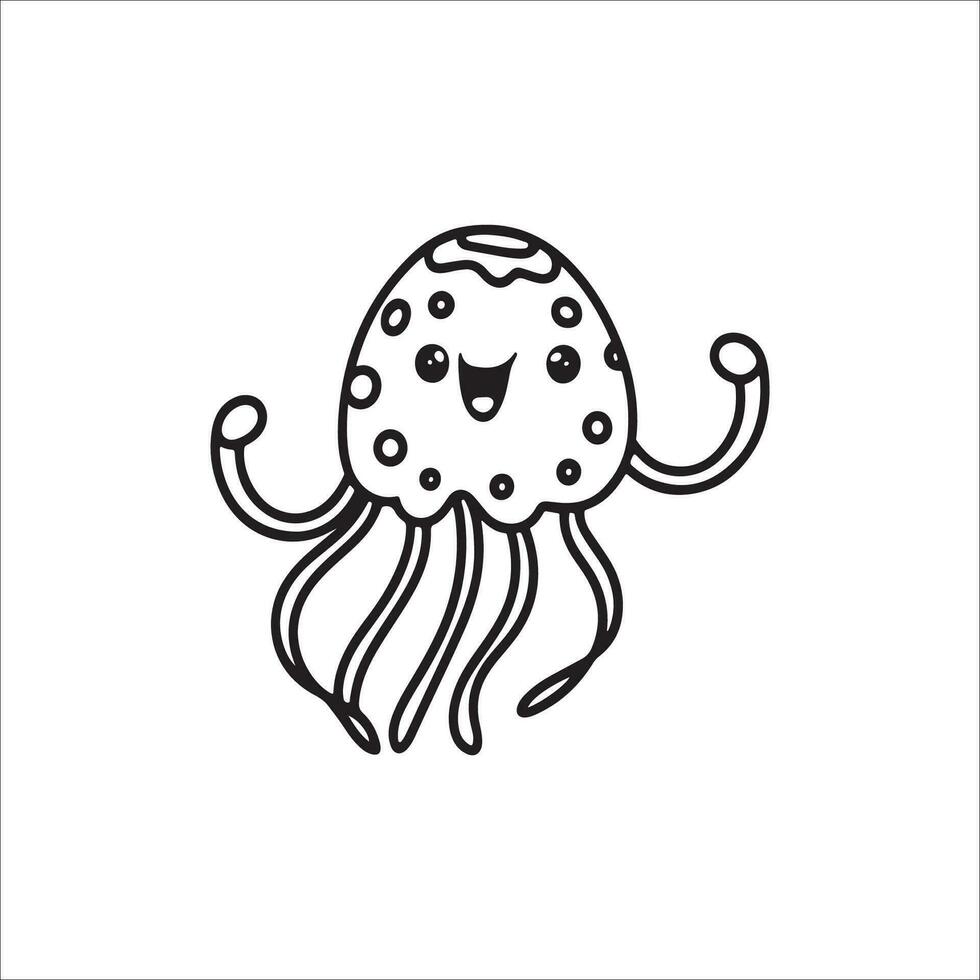 Medusa dibujos animados colorante página ilustración vector para niños colorante libro