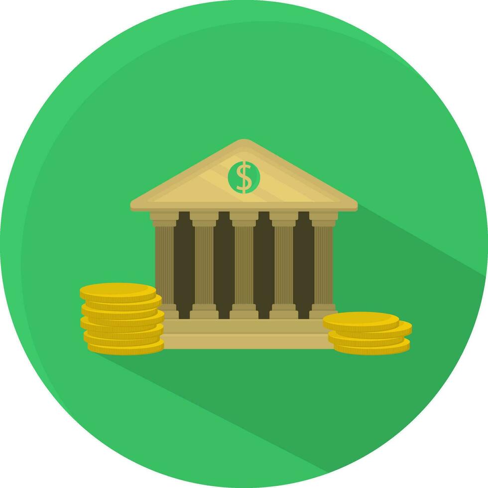 Vector image. Bank with coins on a round green background.