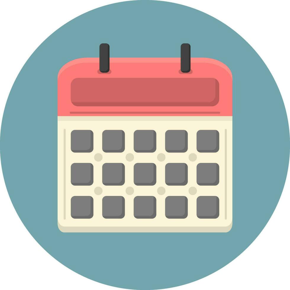 Vector calendar in cartoon, flat style on a round blue background.