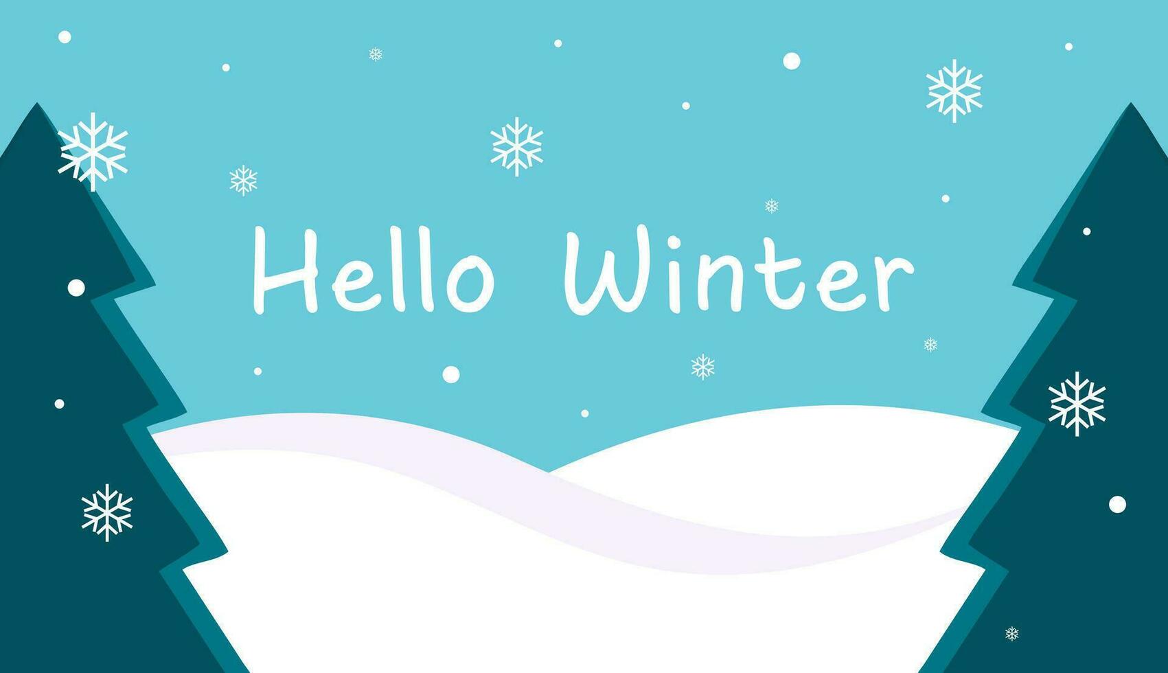 Hello winter, a blue background with snowflakes and trees, winter vector background, wallpaper illustrations with winter snow theme