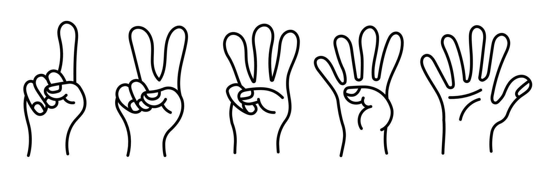 colección de gesto señales desde humano manos. un conjunto de dedos demostración emociones línea gesto dedo diseño elementos. comunicación expresiones con mano firmar en garabatear estilo. vector editable carrera
