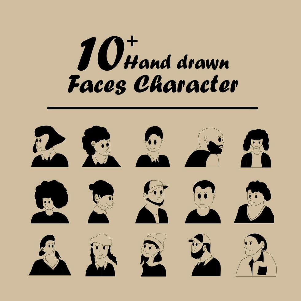 Cute outline character vector illustration of many different ethnicity young and old, man and woman. Outline, linear, thin line art, hand drawn sketch, doodle style.