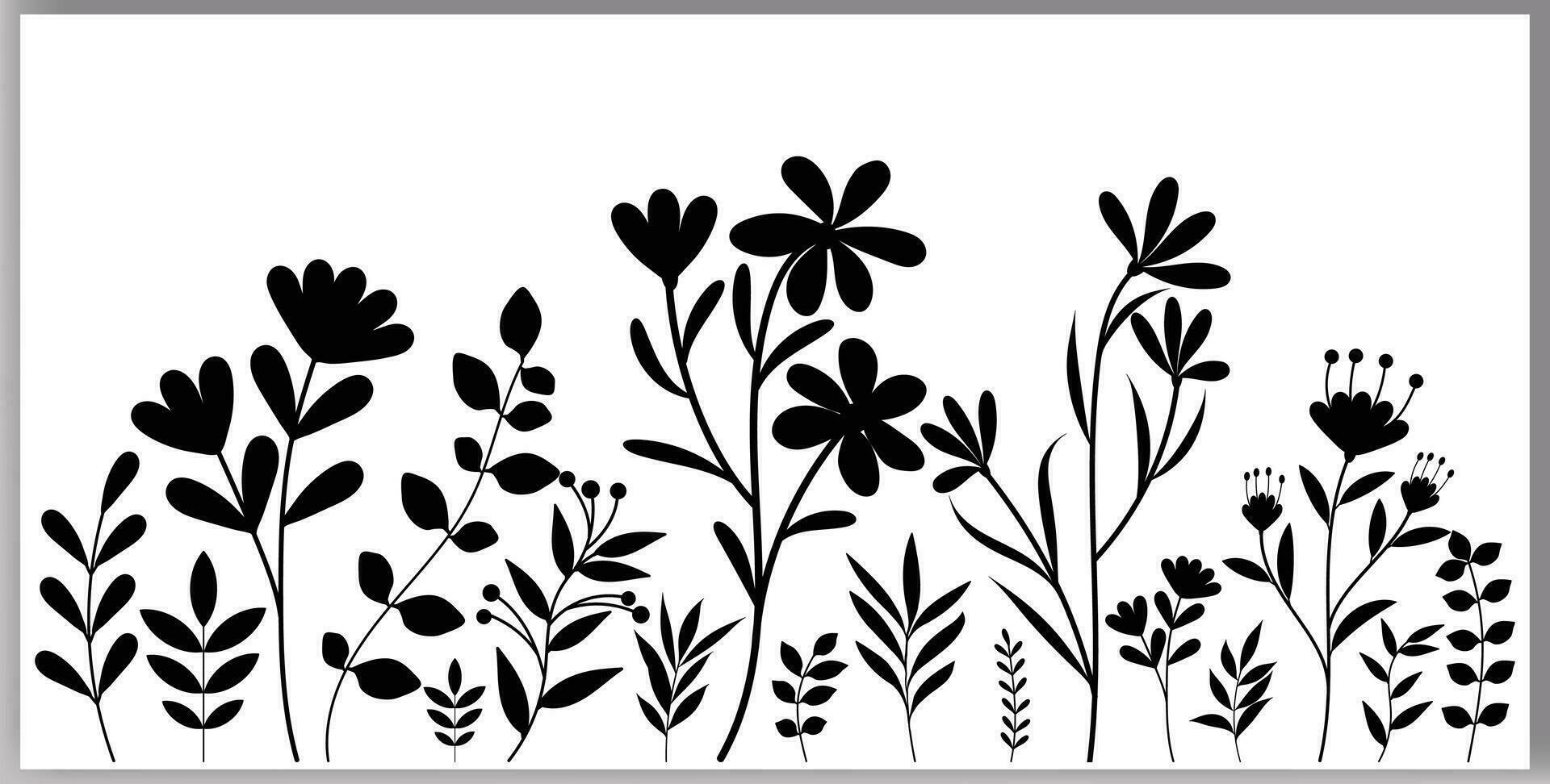Hand-drawn wildflower meadow Style vector illustration, Flower and leaf herbs isolated on a white background