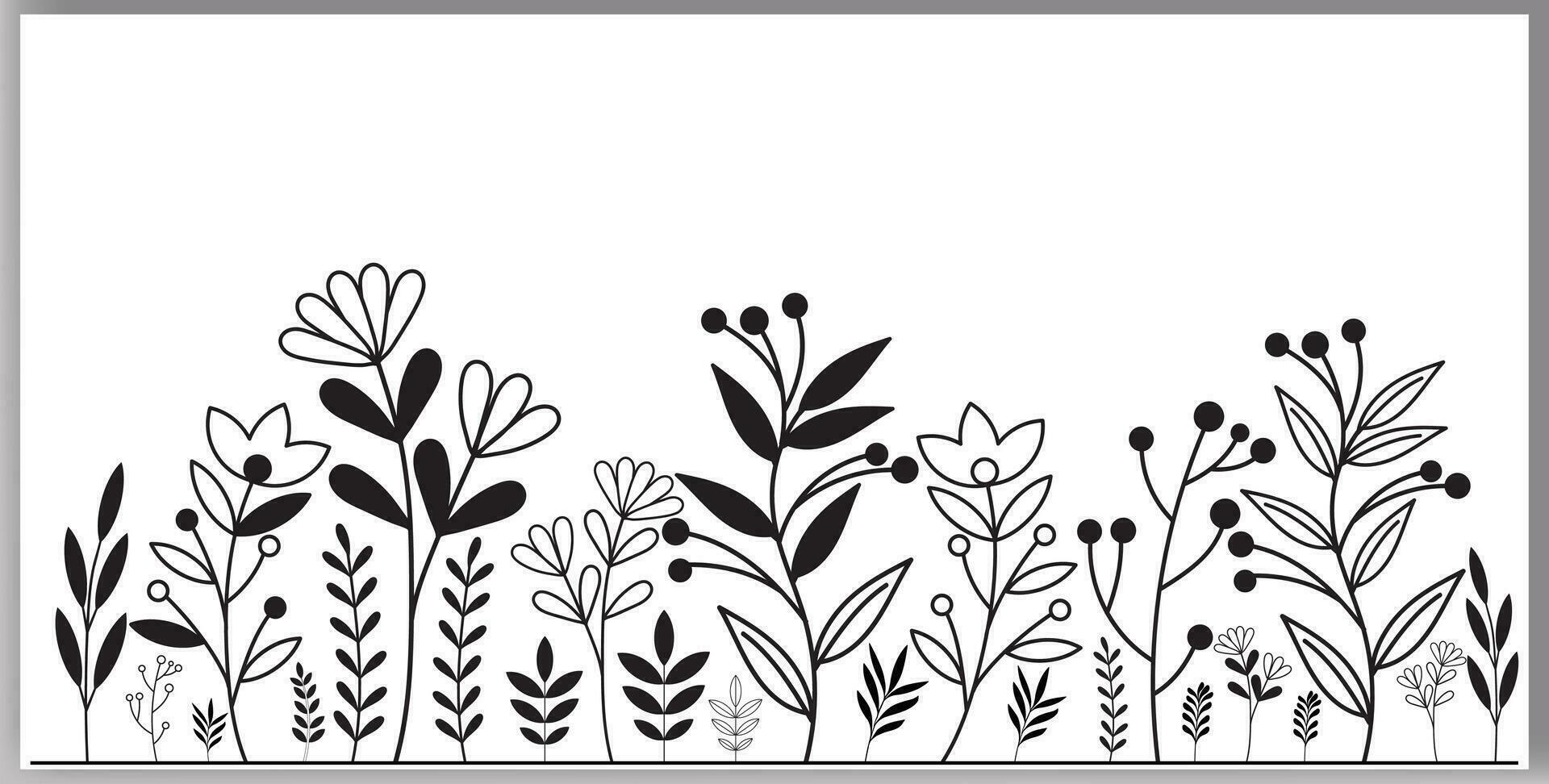Hand-drawn wildflower meadow Style vector illustration, Flower and leaf herbs isolated on a white background