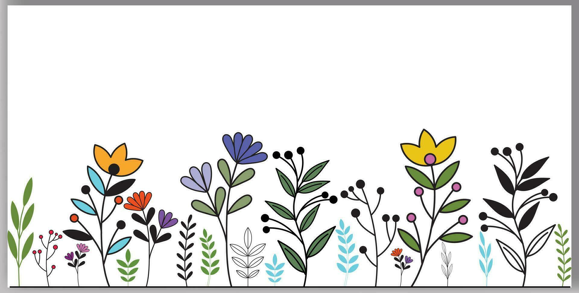 Hand-drawn wildflower meadow Style vector illustration, Flower and leaf herbs isolated on a white background