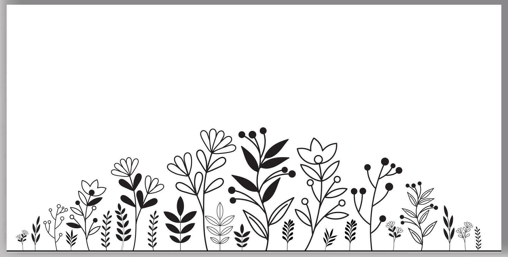 Hand-drawn wildflower meadow Style vector illustration, Flower and leaf herbs isolated on a white background