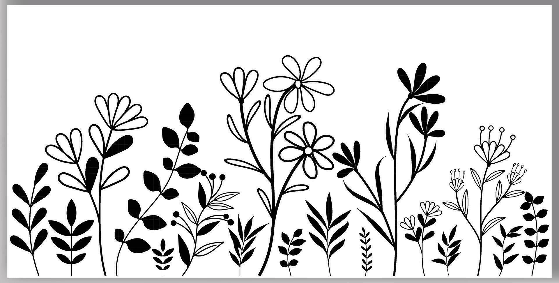 Hand-drawn wildflower meadow Style vector illustration, Flower and leaf herbs isolated on a white background