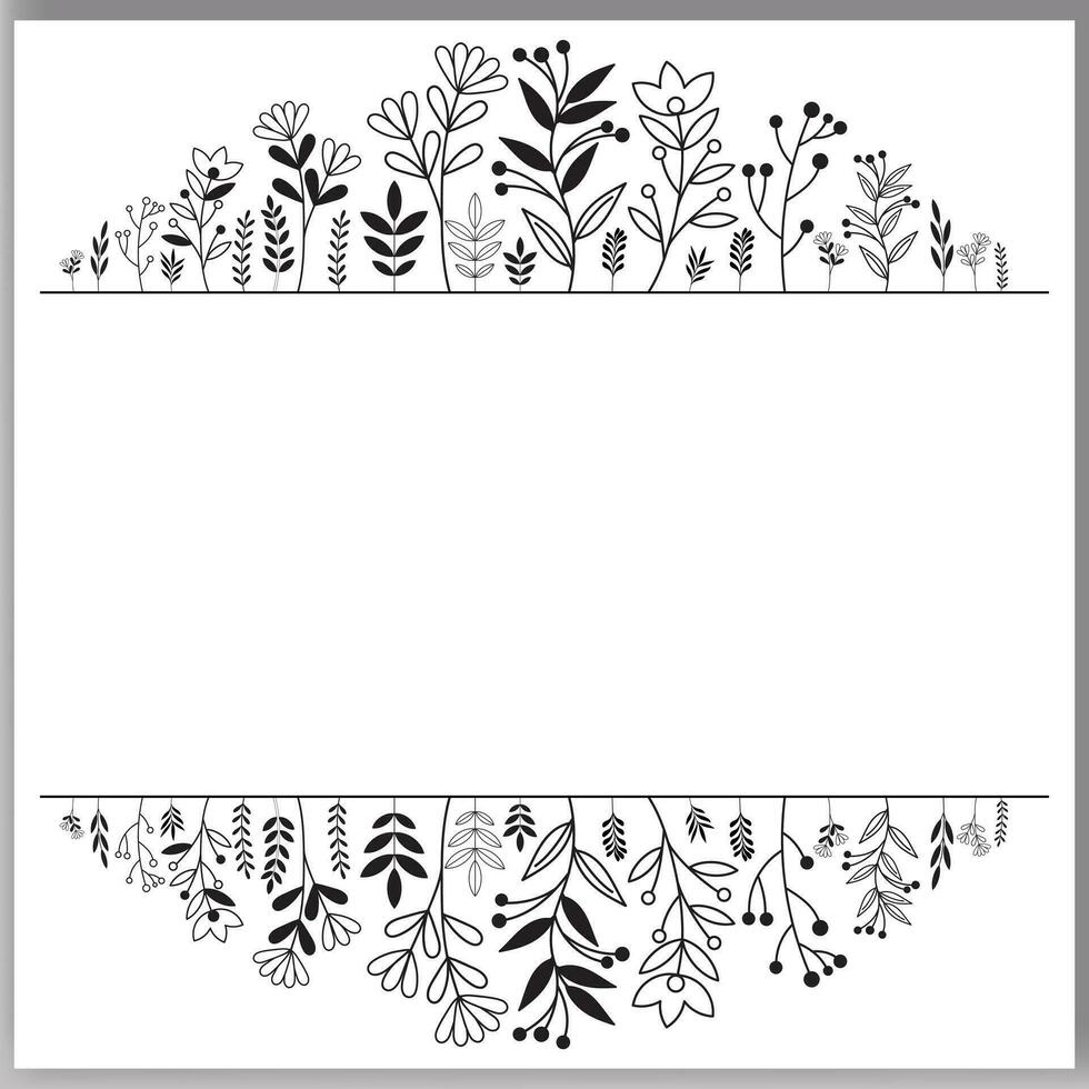 Floral hand-drawn frame Outlined doodle flowers and leaves frame for your text vector