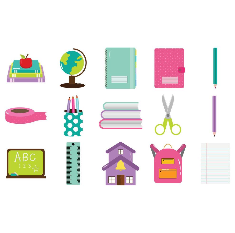 colegio suministros clipart conjunto vector