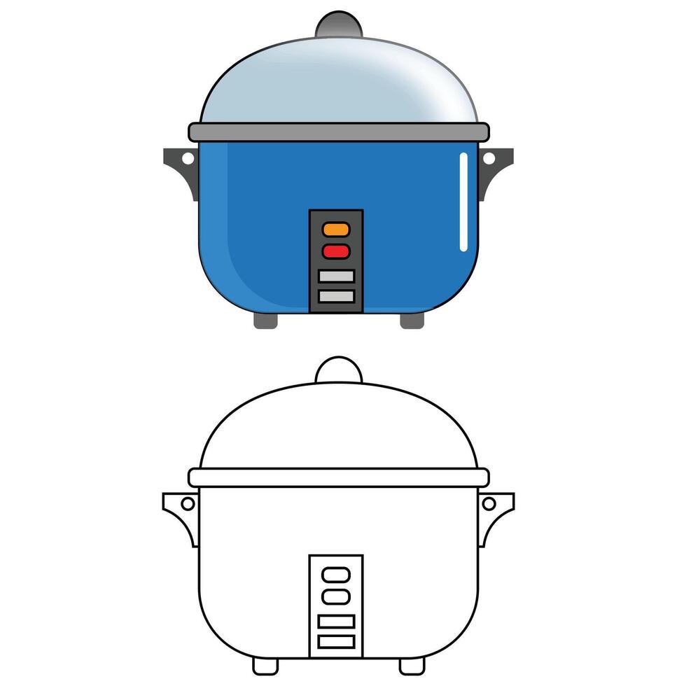 Rice Cooker Outline with Color Clipart vector