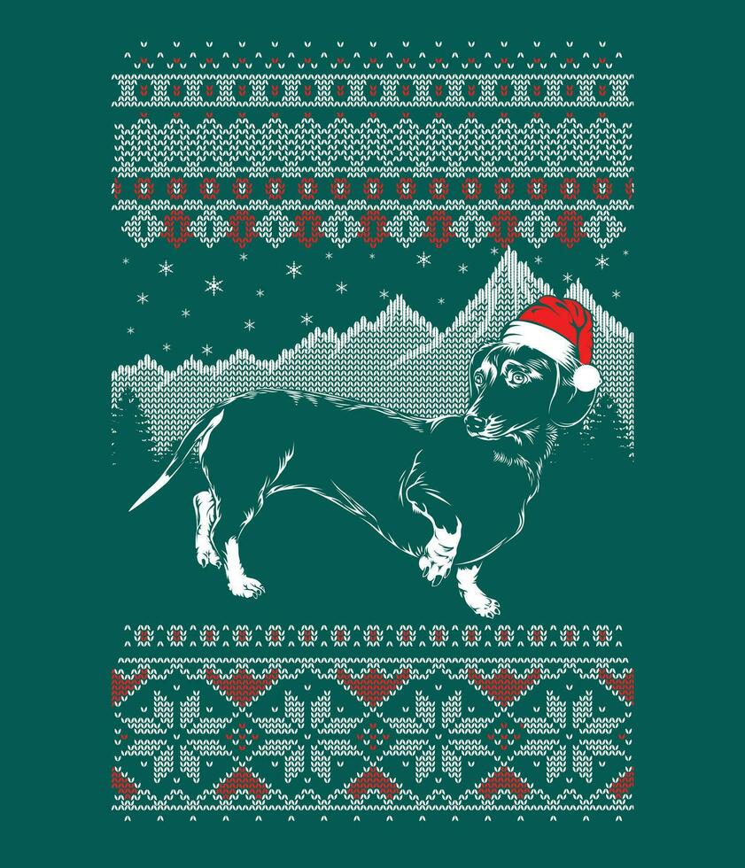 Dachund dog ugly christmas designs vector