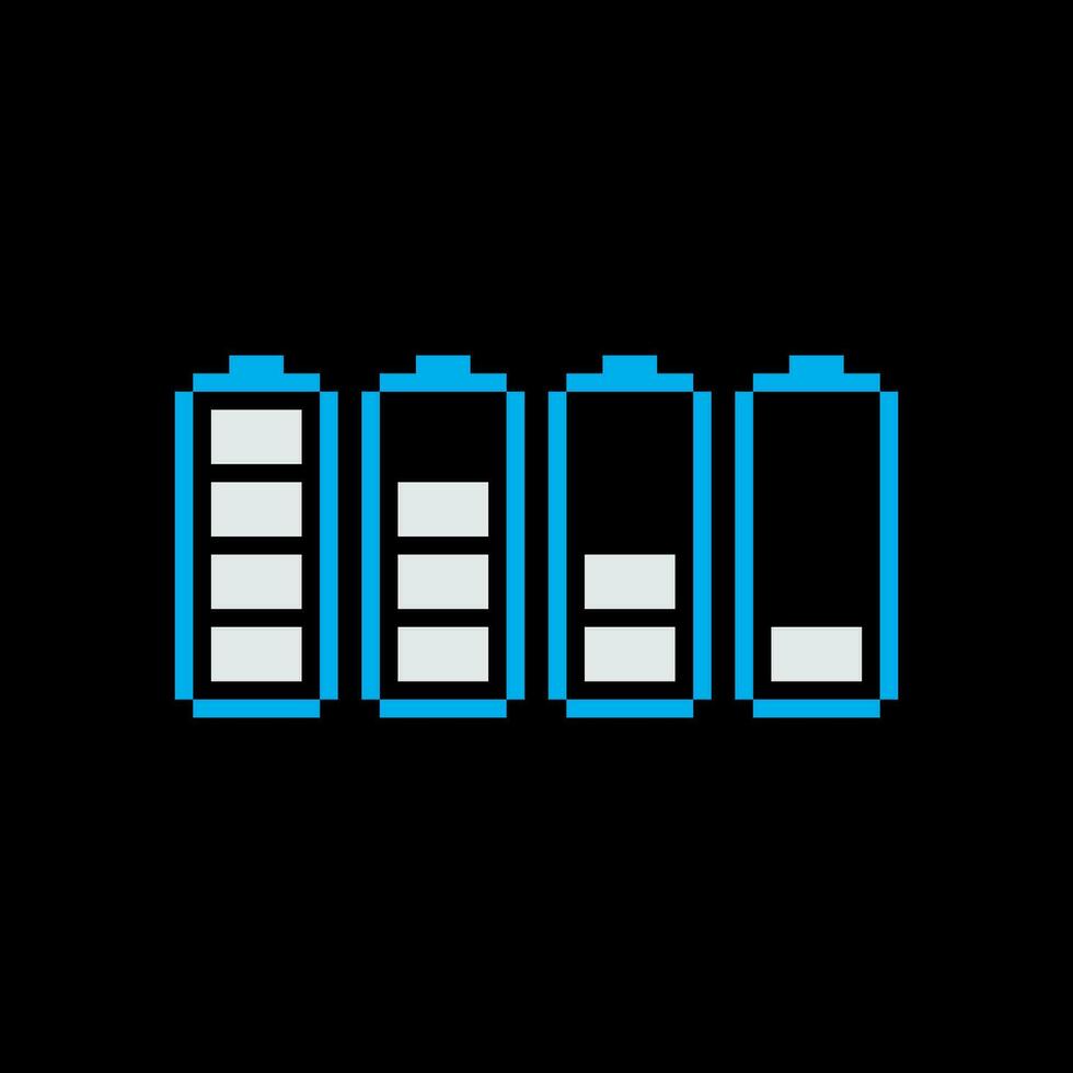 pixel battery icon indicator set vector