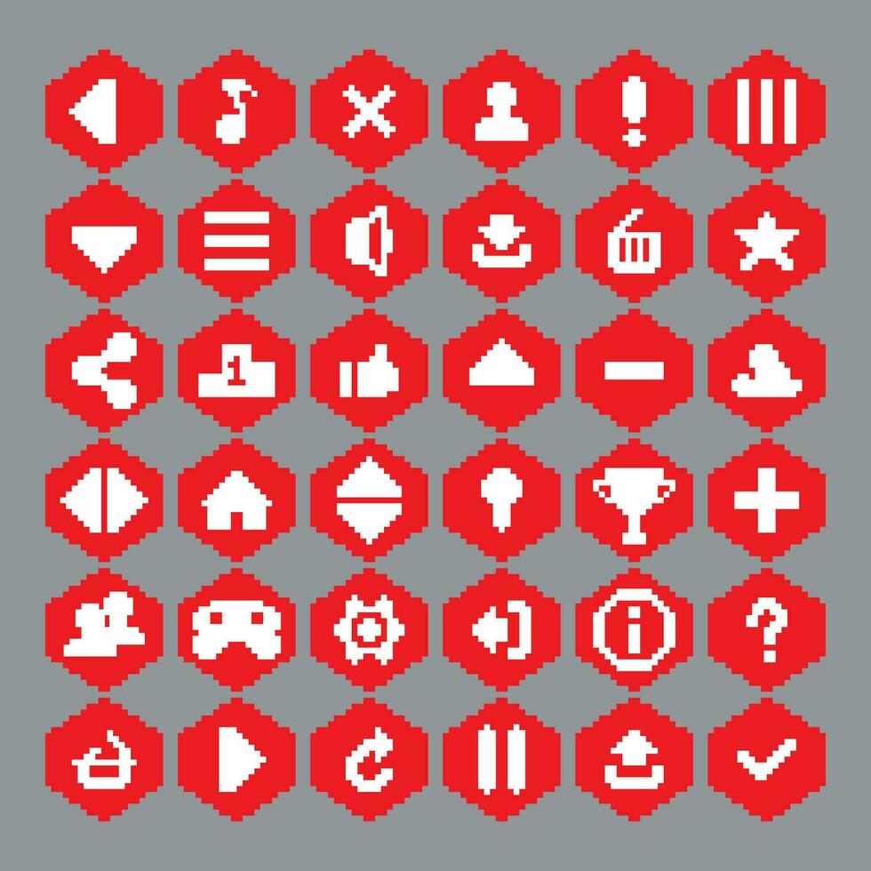 pixel menu game icon set vector
