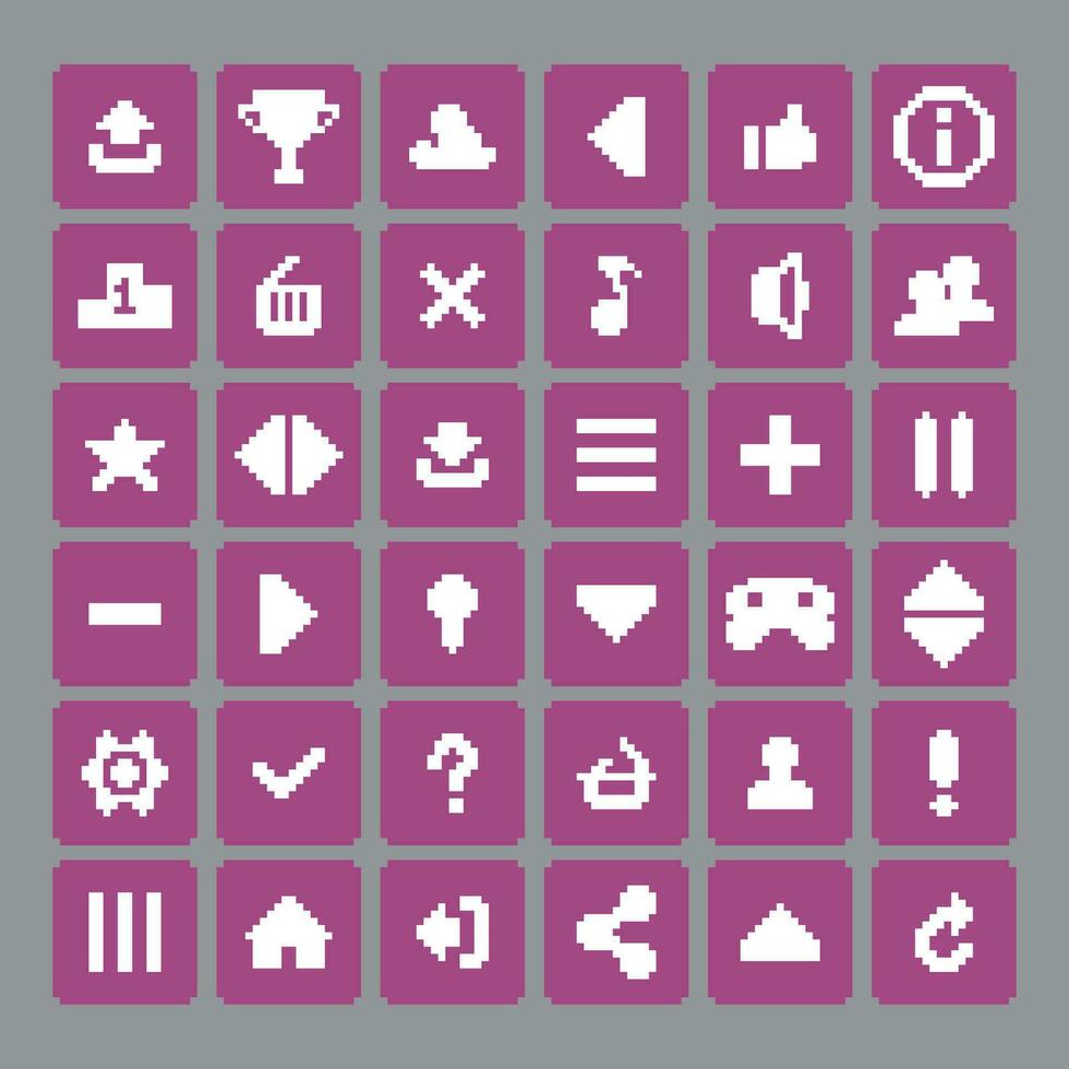 pixel set icons menu game vector