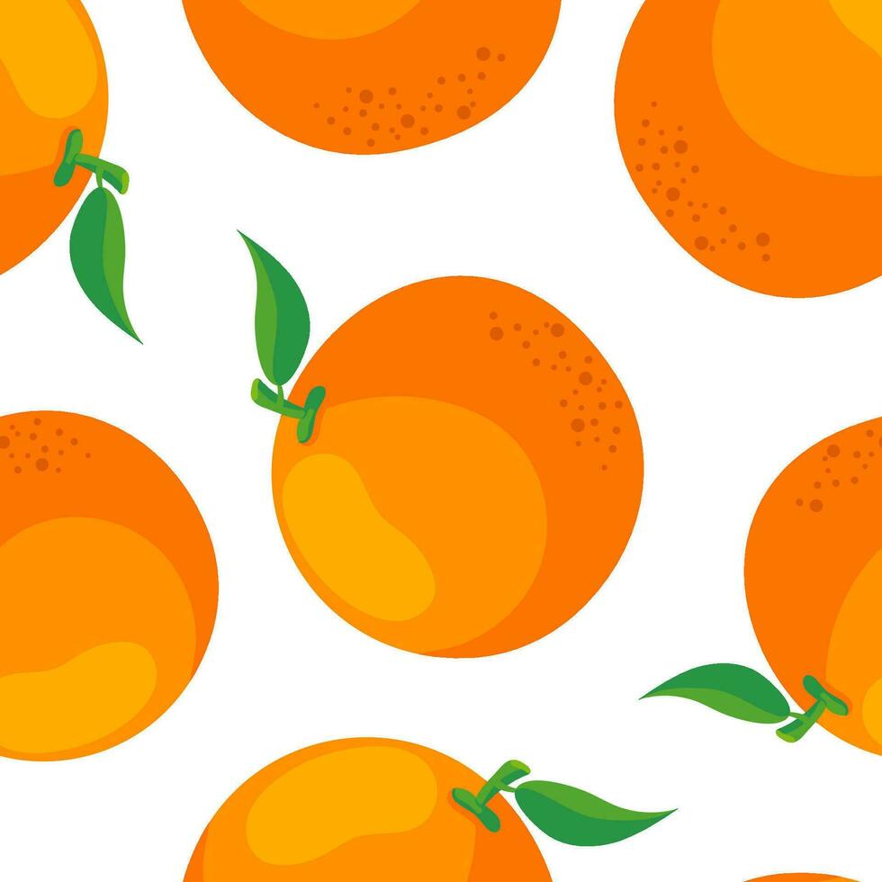 Seamless pattern with oranges fruits and leaves. Cartoon style vector illustration.