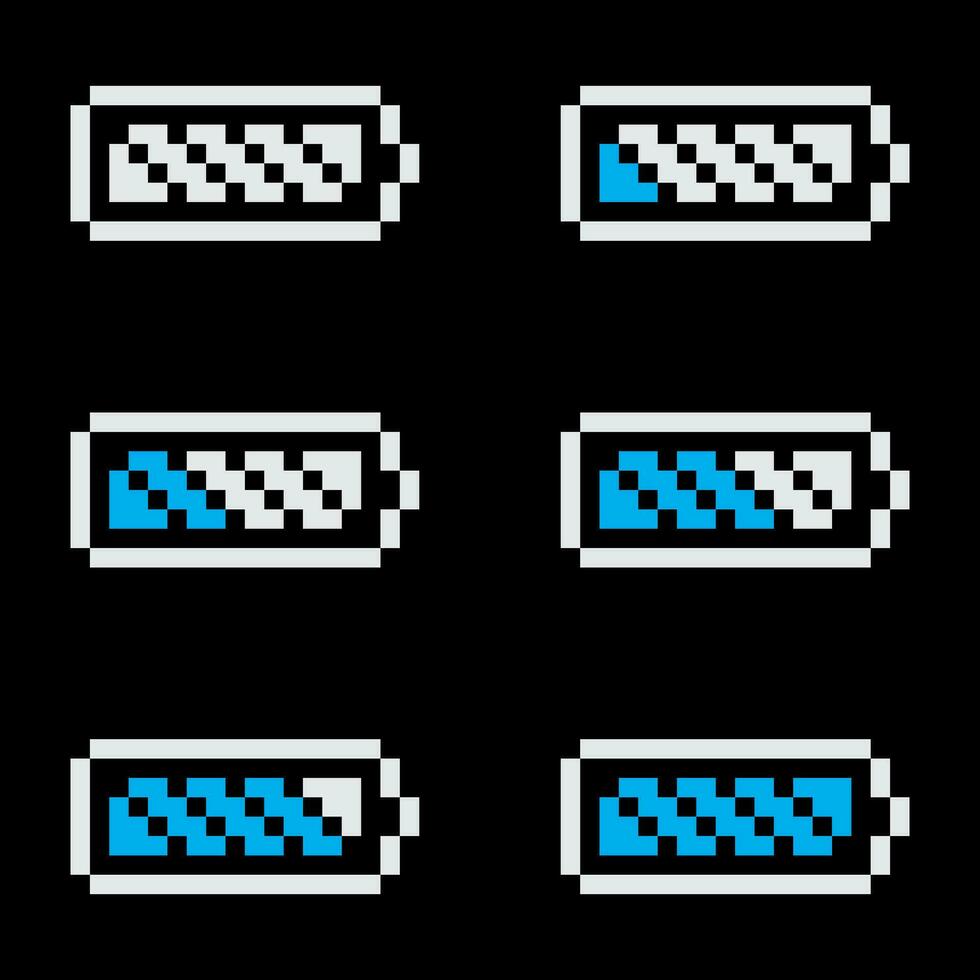 pixel battery icon set vector