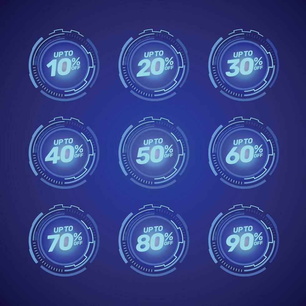 futuristic discount badge and sci fi user interface vector