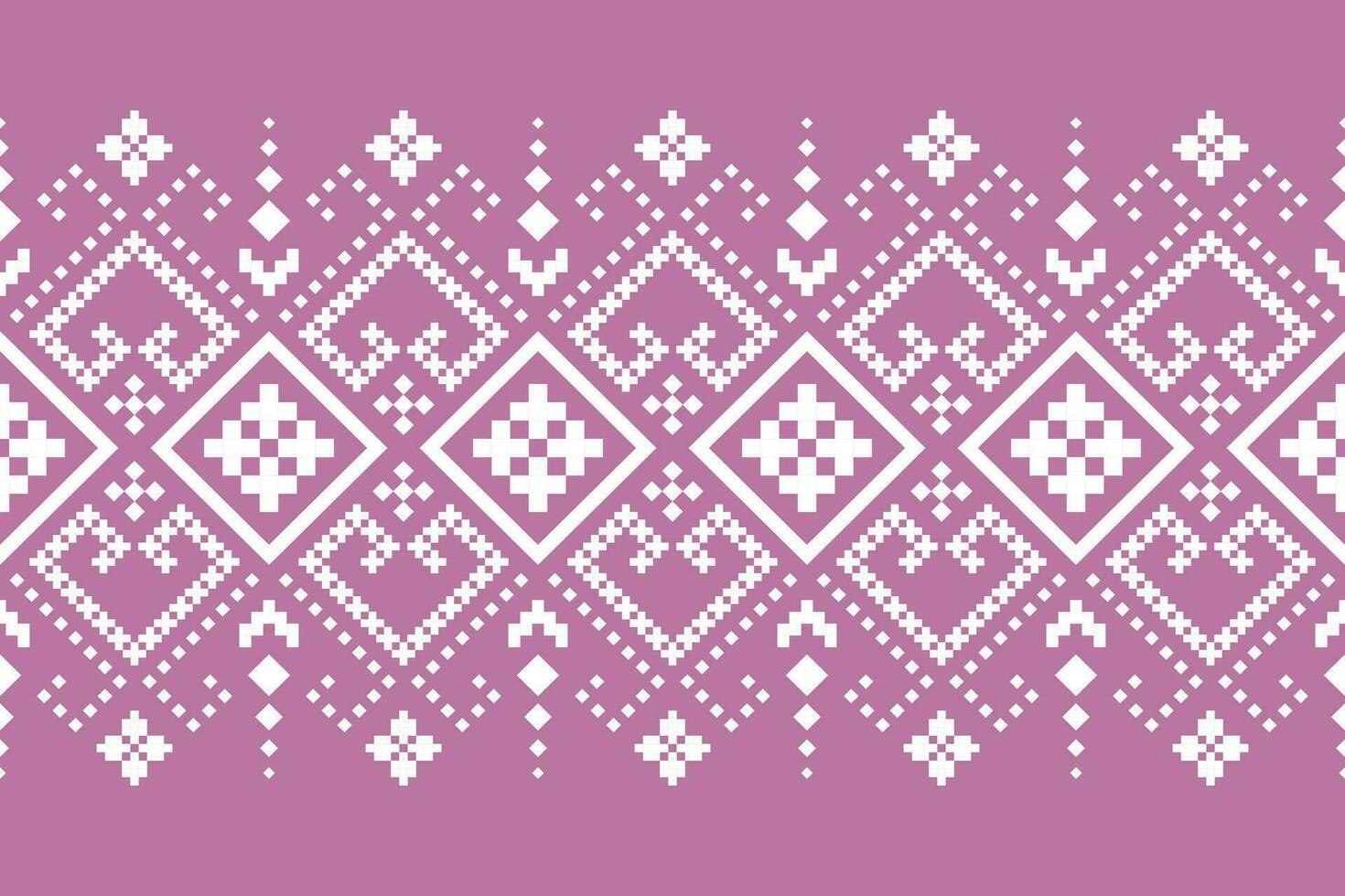 Pink Cross stitch colorful geometric traditional ethnic pattern Ikat seamless pattern border abstract design for fabric print cloth dress carpet curtains and sarong Aztec African Indian Indonesian vector