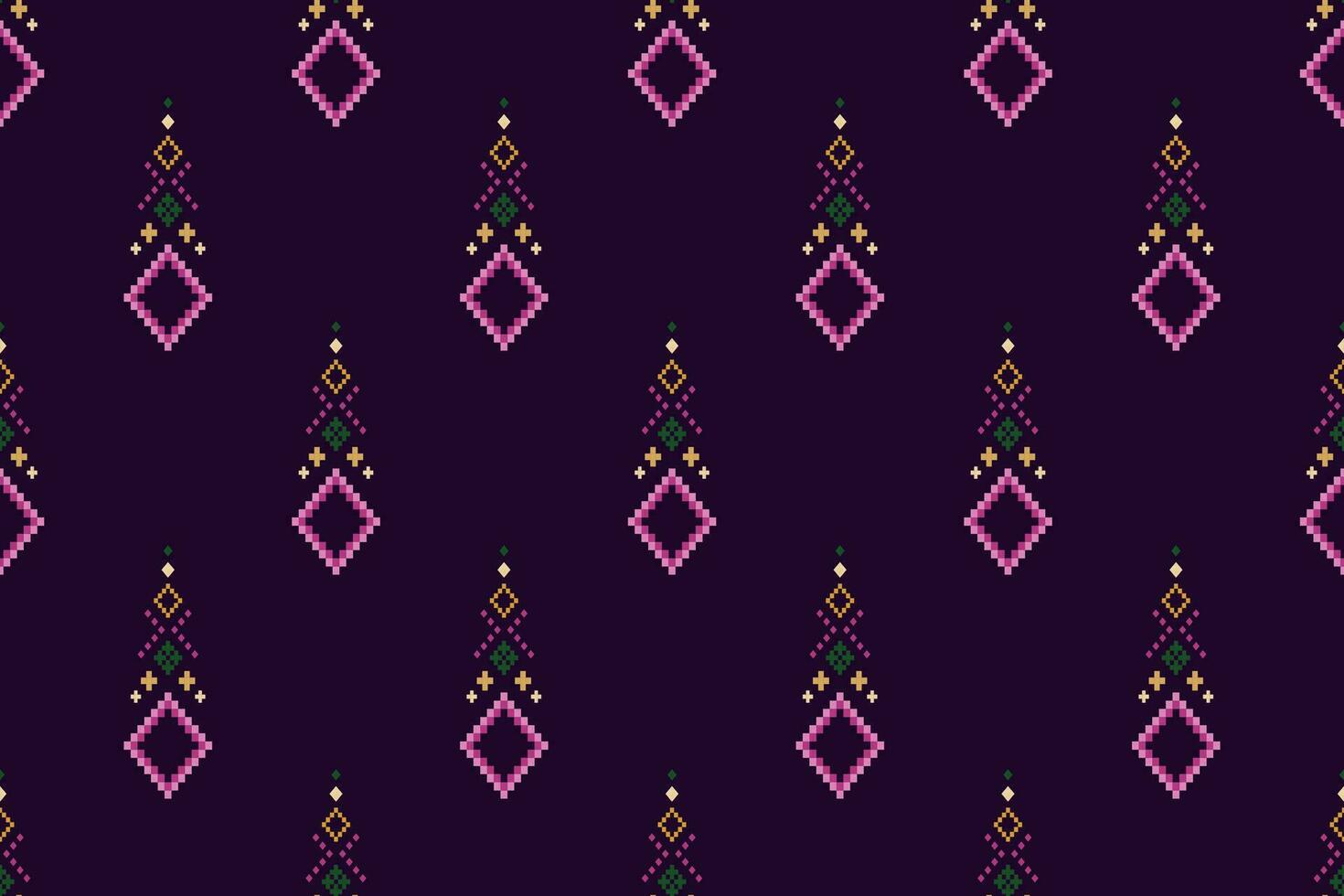 Purple cross stitch traditional ethnic pattern paisley flower Ikat background abstract Aztec African Indonesian Indian seamless pattern for fabric print cloth dress carpet curtains and sarong vector