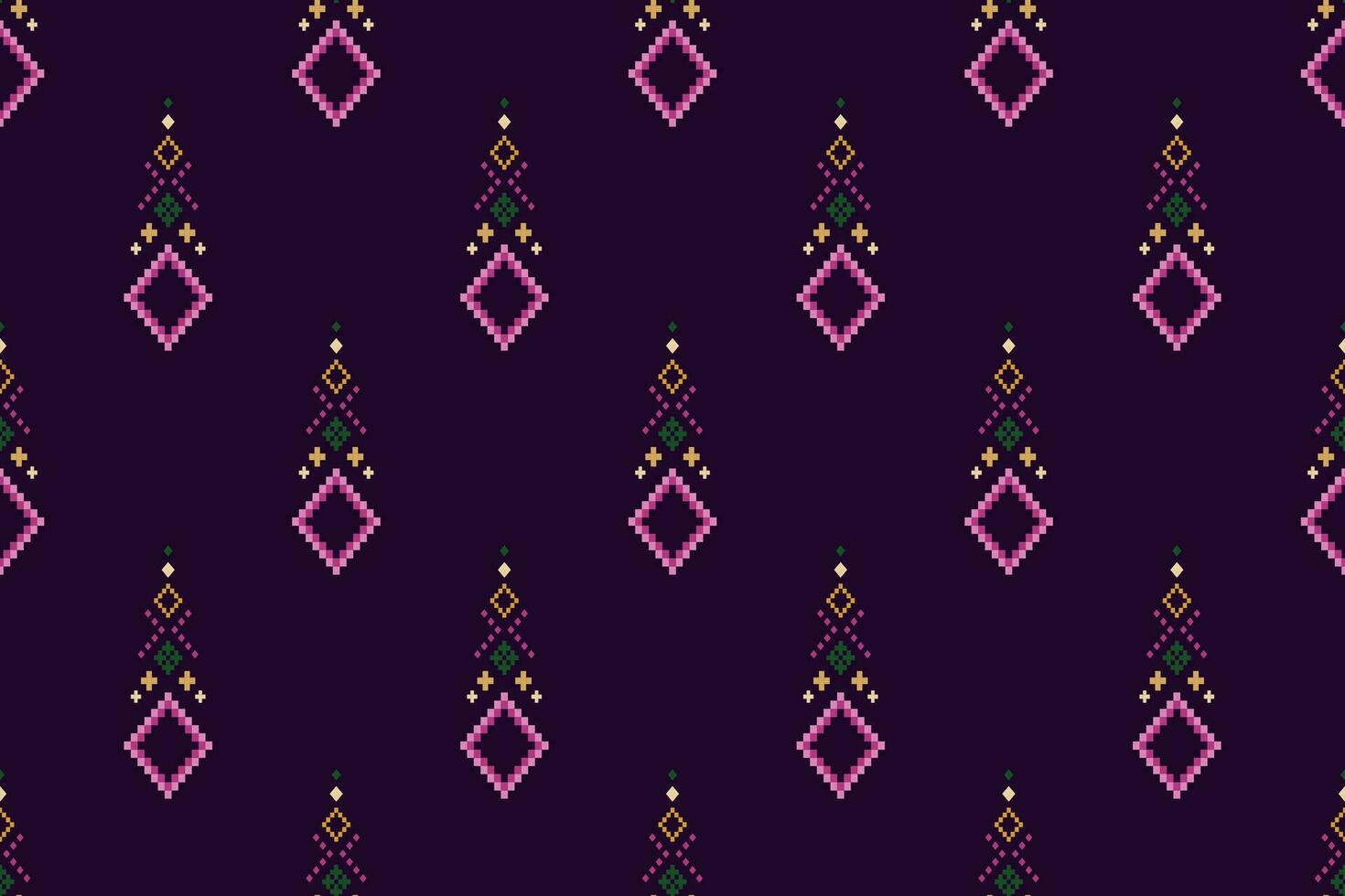 Purple cross stitch traditional ethnic pattern paisley flower Ikat background abstract Aztec African Indonesian Indian seamless pattern for fabric print cloth dress carpet curtains and sarong vector