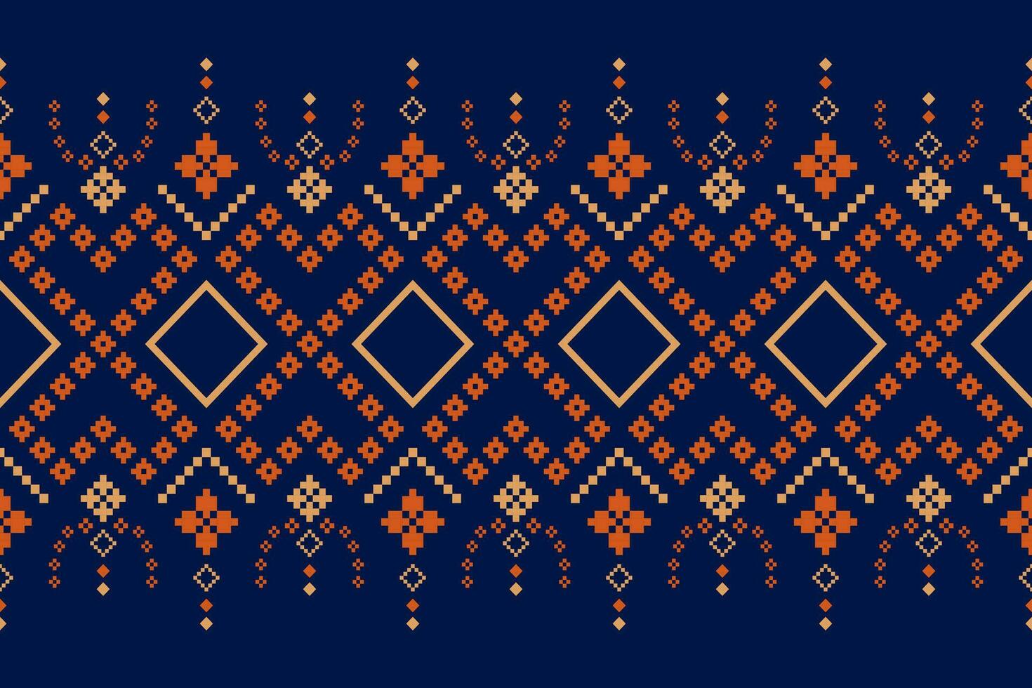 Indigo navy blue geometric traditional ethnic pattern Ikat seamless pattern border abstract design for fabric print cloth dress carpet curtains and sarong Aztec African Indian Indonesian vector