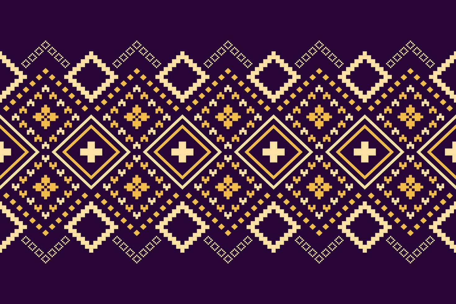 Purple cross stitch traditional ethnic pattern paisley flower Ikat background abstract Aztec African Indonesian Indian seamless pattern for fabric print cloth dress carpet curtains and sarong vector