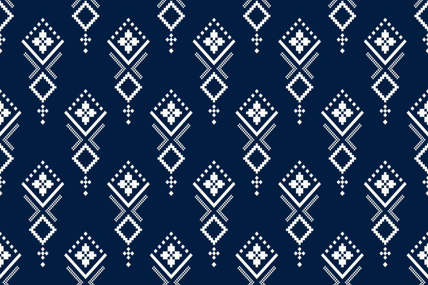 Indigo navy blue geometric traditional ethnic pattern Ikat seamless pattern border abstract design for fabric print cloth dress carpet curtains and sarong Aztec African Indian Indonesian vector