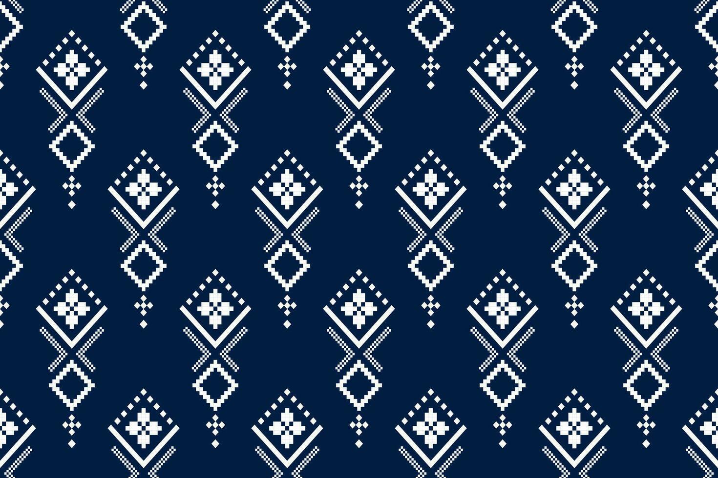 Indigo navy blue geometric traditional ethnic pattern Ikat seamless pattern border abstract design for fabric print cloth dress carpet curtains and sarong Aztec African Indian Indonesian vector