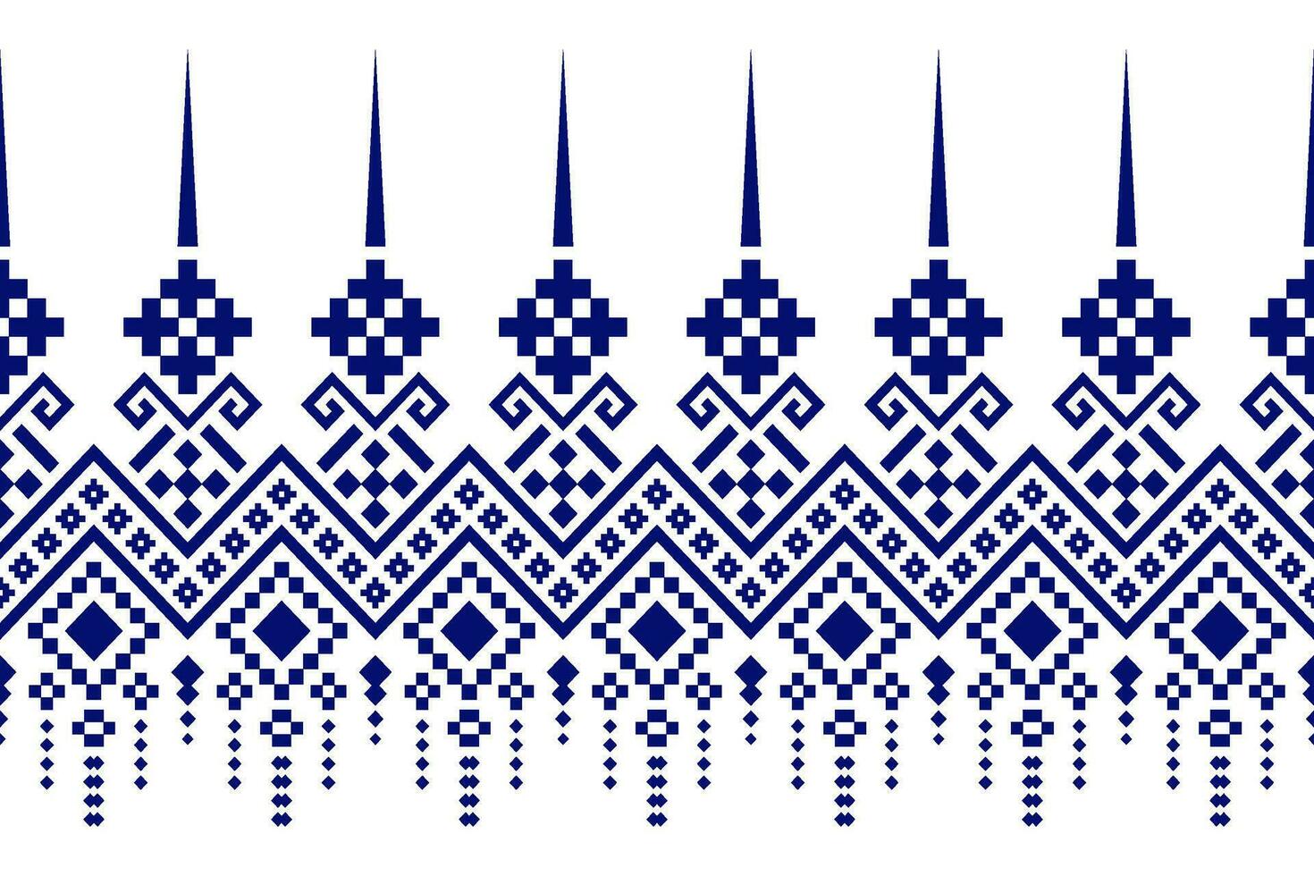 Indigo navy blue geometric traditional ethnic pattern Ikat seamless pattern border abstract design for fabric print cloth dress carpet curtains and sarong Aztec African Indian Indonesian vector