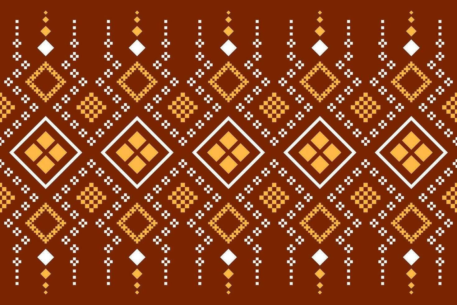 Orange vintages cross stitch traditional ethnic pattern paisley flower Ikat background abstract Aztec African Indonesian Indian seamless pattern for fabric print cloth dress carpet curtains and sarong vector