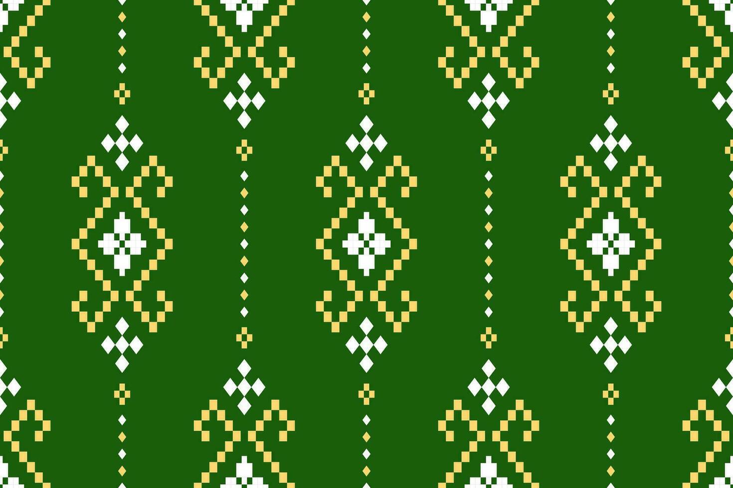 Green Cross stitch colorful geometric traditional ethnic pattern Ikat seamless pattern border abstract design for fabric print cloth dress carpet curtains and sarong Aztec African Indian Indonesian vector