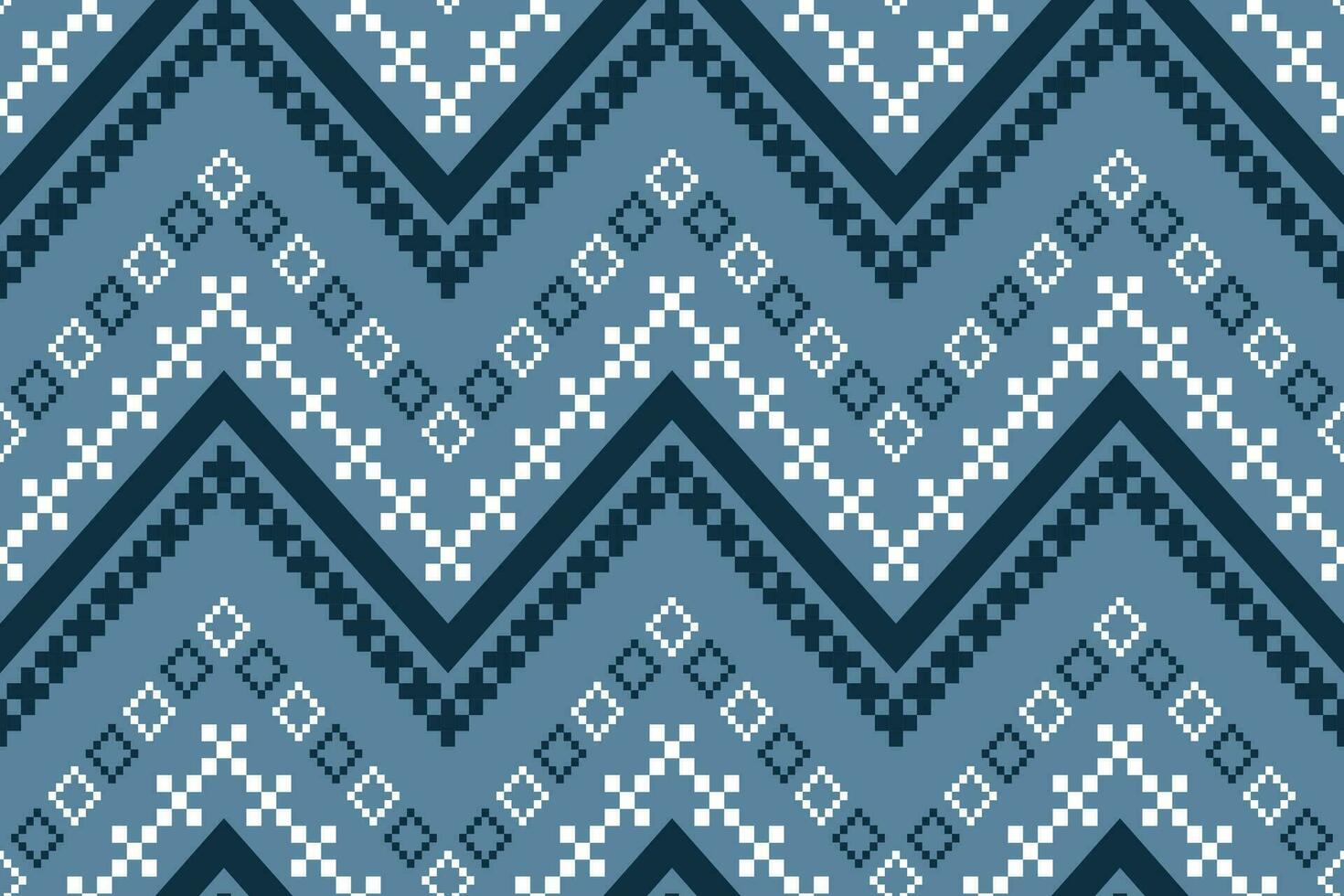 Indigo navy blue geometric traditional ethnic pattern Ikat seamless pattern border abstract design for fabric print cloth dress carpet curtains and sarong Aztec African Indian Indonesian vector